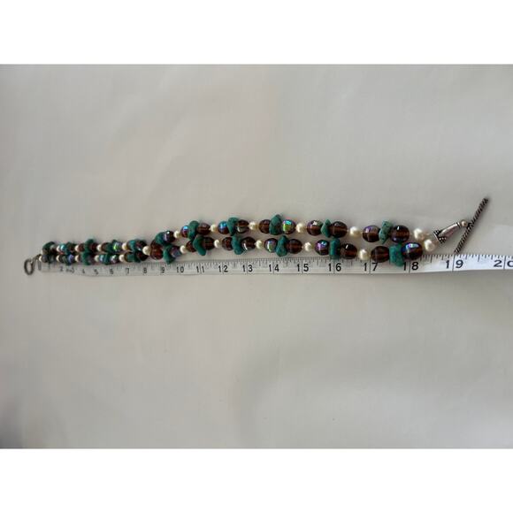 Turquoise and Faux Pearl Multi-Strand Necklace Crafted Vintage-Inspired Layered - Picture 5 of 5